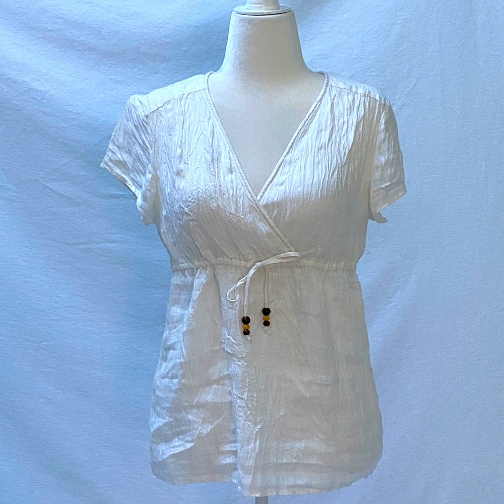 Boden White Crinkle Linen Blouse